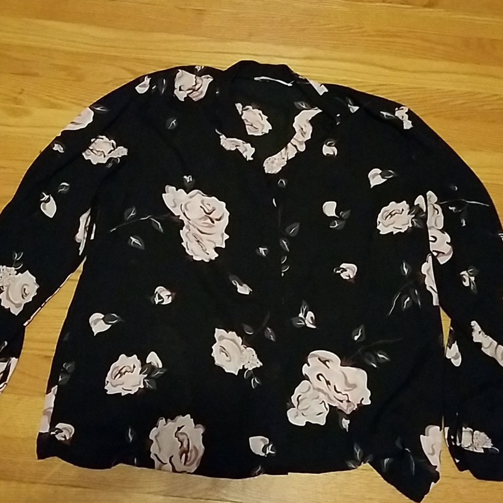 Black floral button down